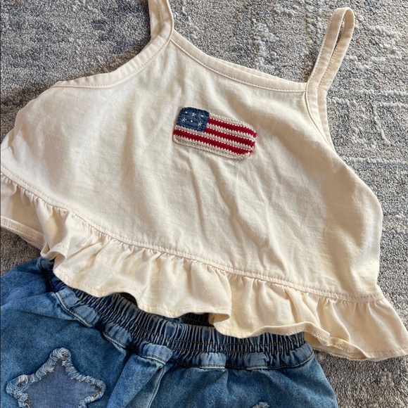 Wild Wawa Cream Ruffle Top and Denim Shorts Set - Picture 2 of 6